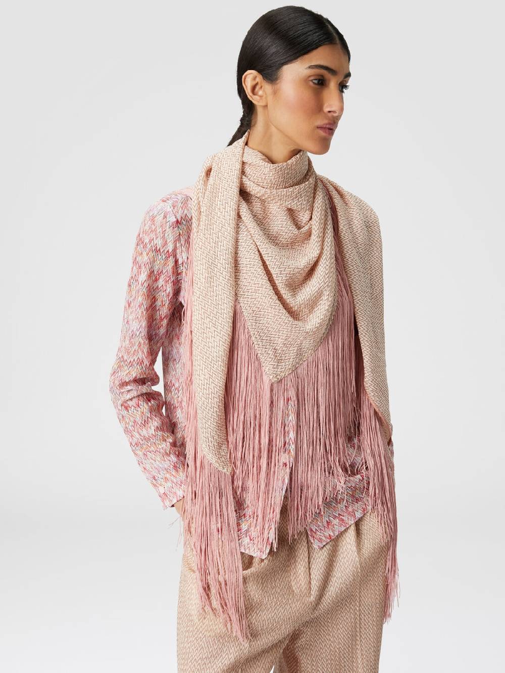 M Missoni Scialle in viscosa lamé chevron con frange Esporta salva