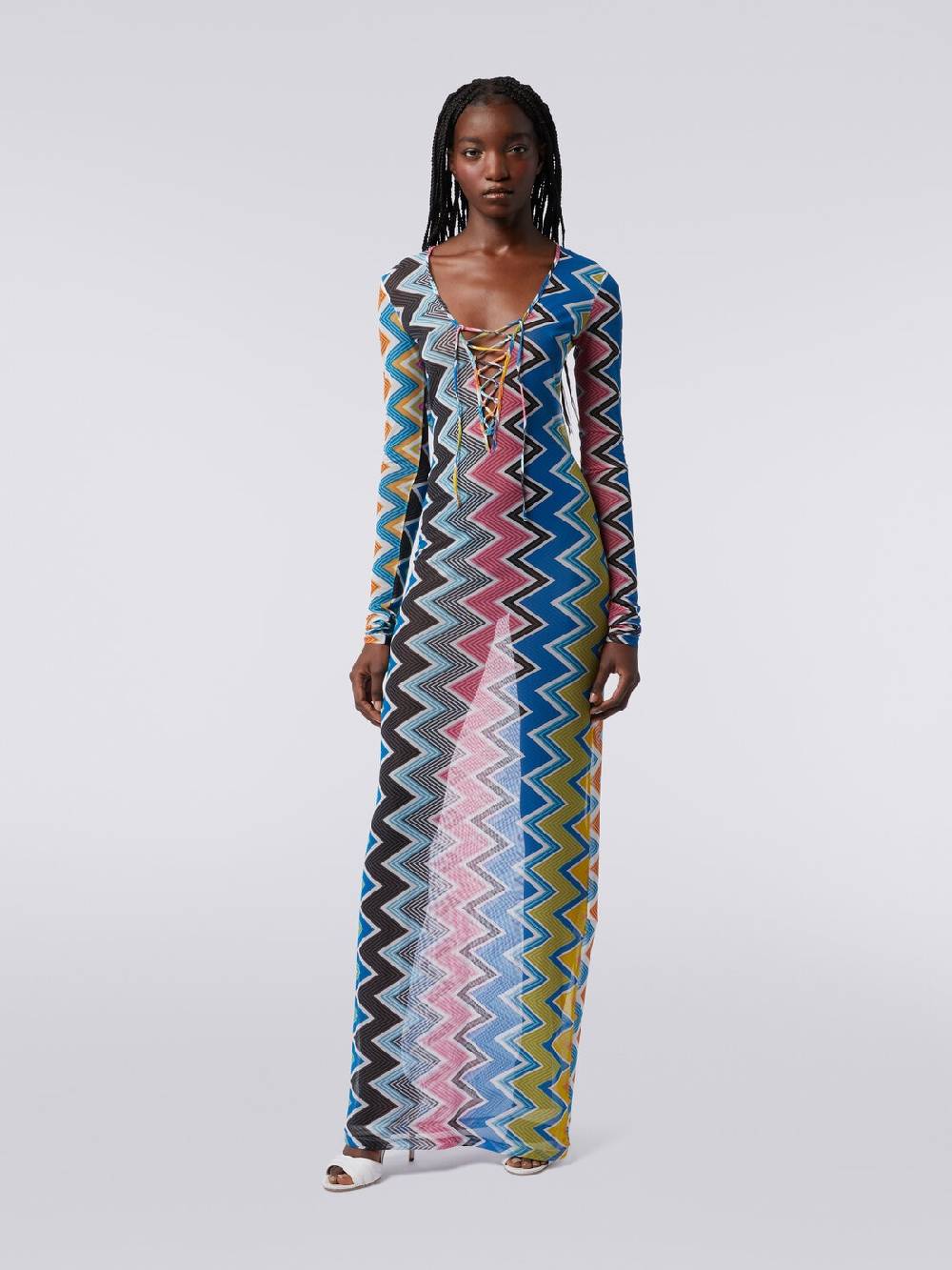 M Missoni Abito copricostume lungo in tulle stampa zig zag Spedizione Gratuita