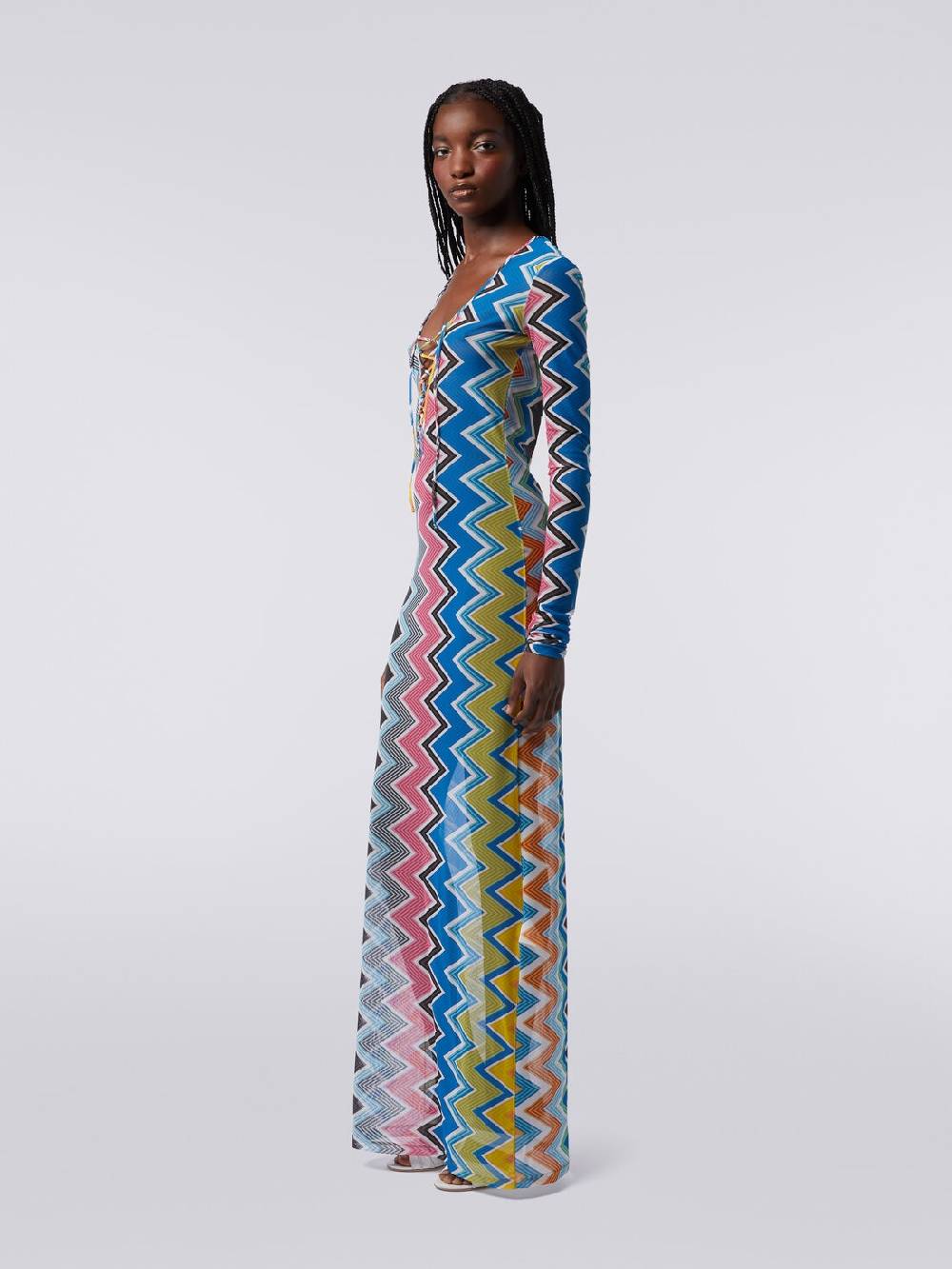 M Missoni Abito copricostume lungo in tulle stampa zig zag Spedizione Gratuita
