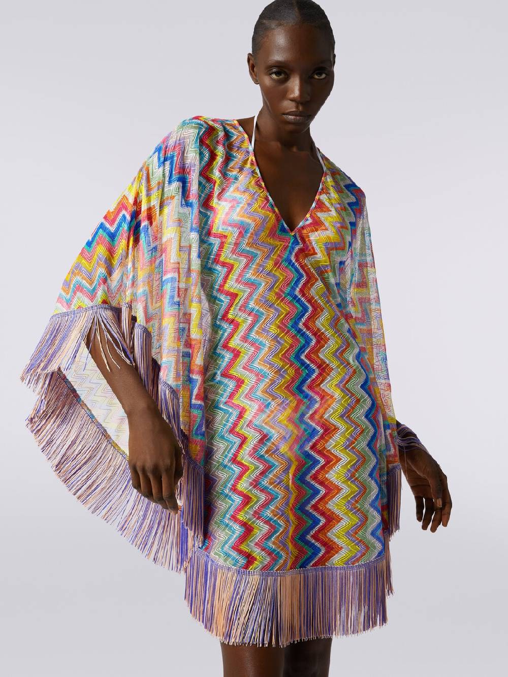M Missoni Caftano copricostume corto stampa zig zag con frange Fino Al -60%