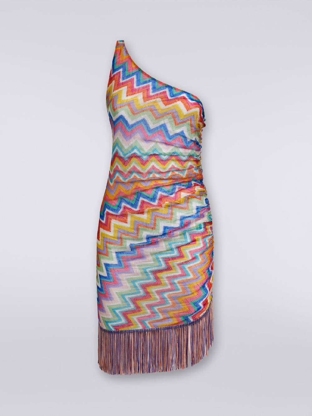 M Missoni Copricostume corto monospalla con frange e arricciatura laterale Shopping Online
