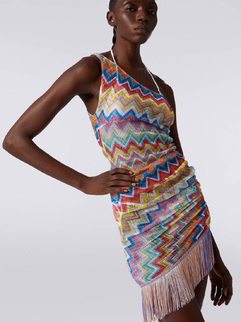 M Missoni Copricostume corto monospalla con frange e arricciatura laterale Shopping Online
