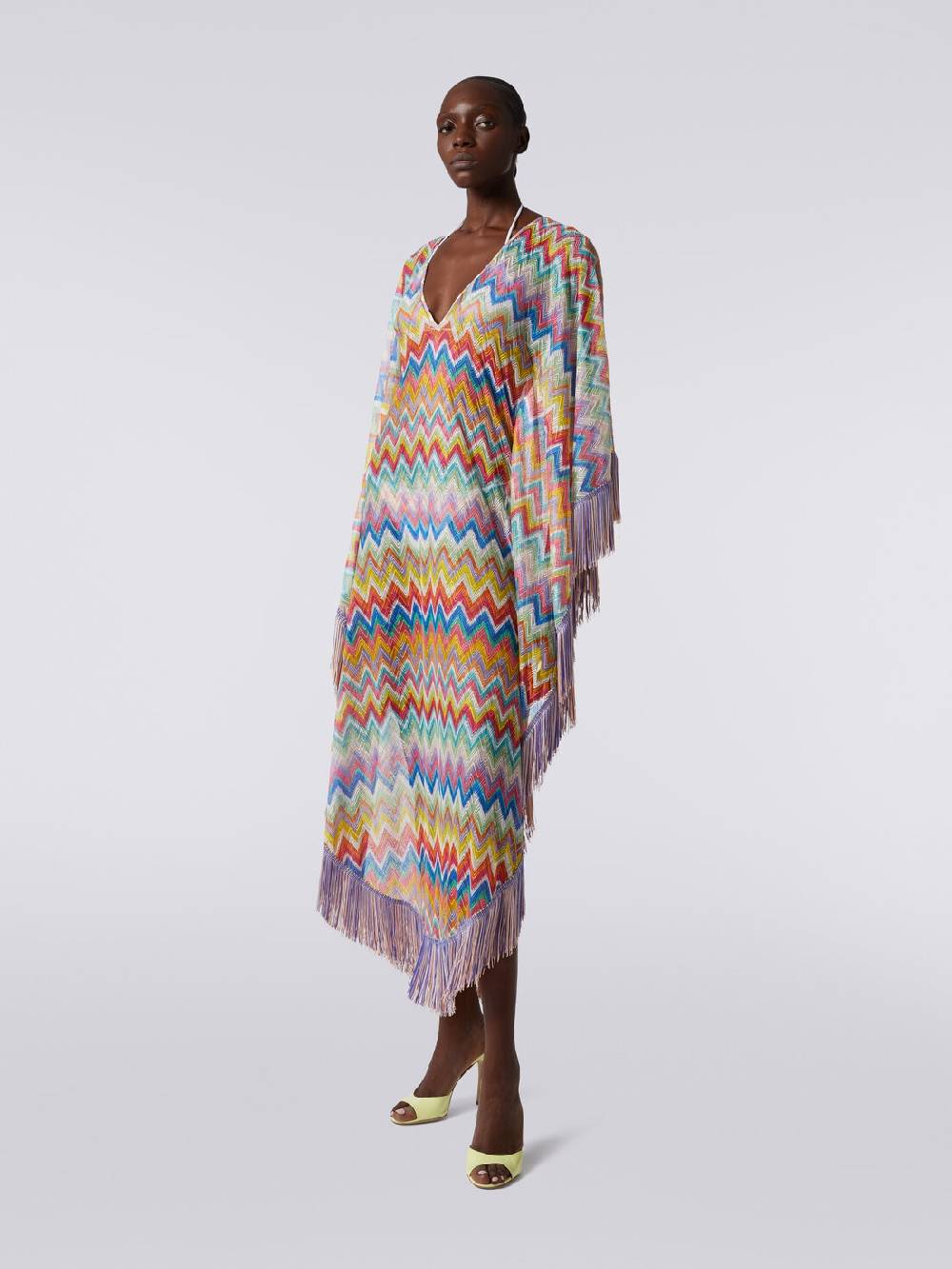 M Missoni Caftano copricostume lungo stampa zig zag con frange Novità