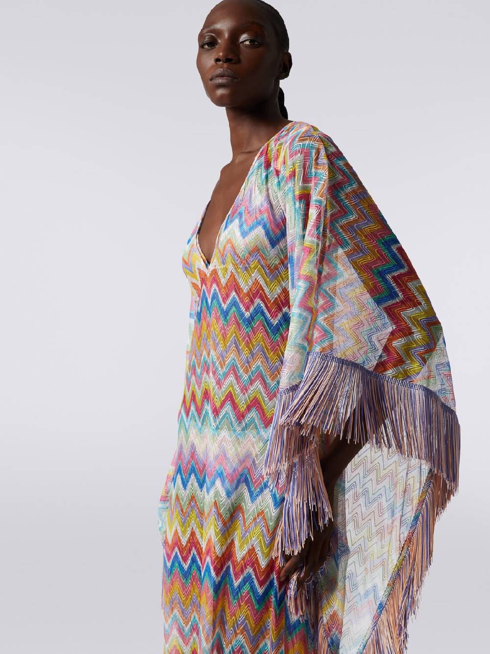 M Missoni Caftano copricostume lungo stampa zig zag con frange Novità