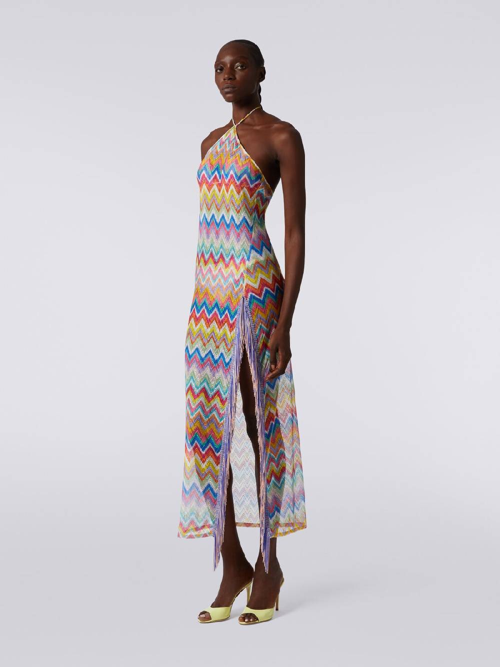 M Missoni Abito copricostume lungo stampa zig zag con frange Presa