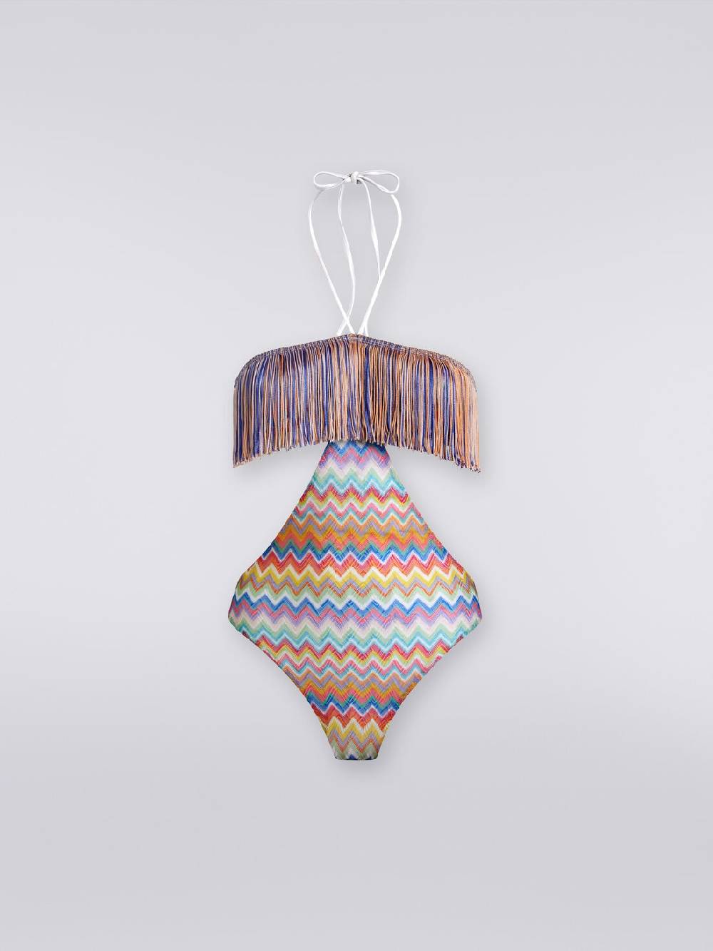 M Missoni Costume intero con stampa zig zag e frange Online
