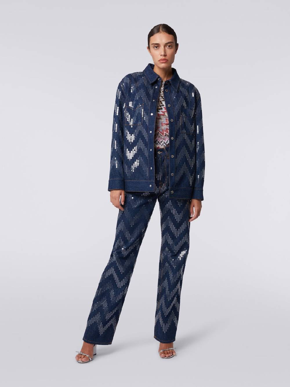M Missoni Overshirt in denim con applicazione di paillettes Spedizione gratuita