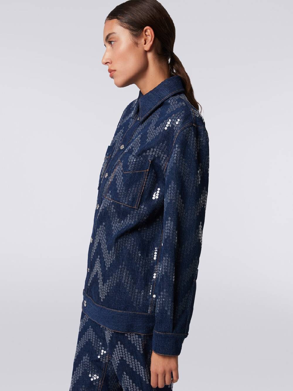 M Missoni Overshirt in denim con applicazione di paillettes Spedizione gratuita