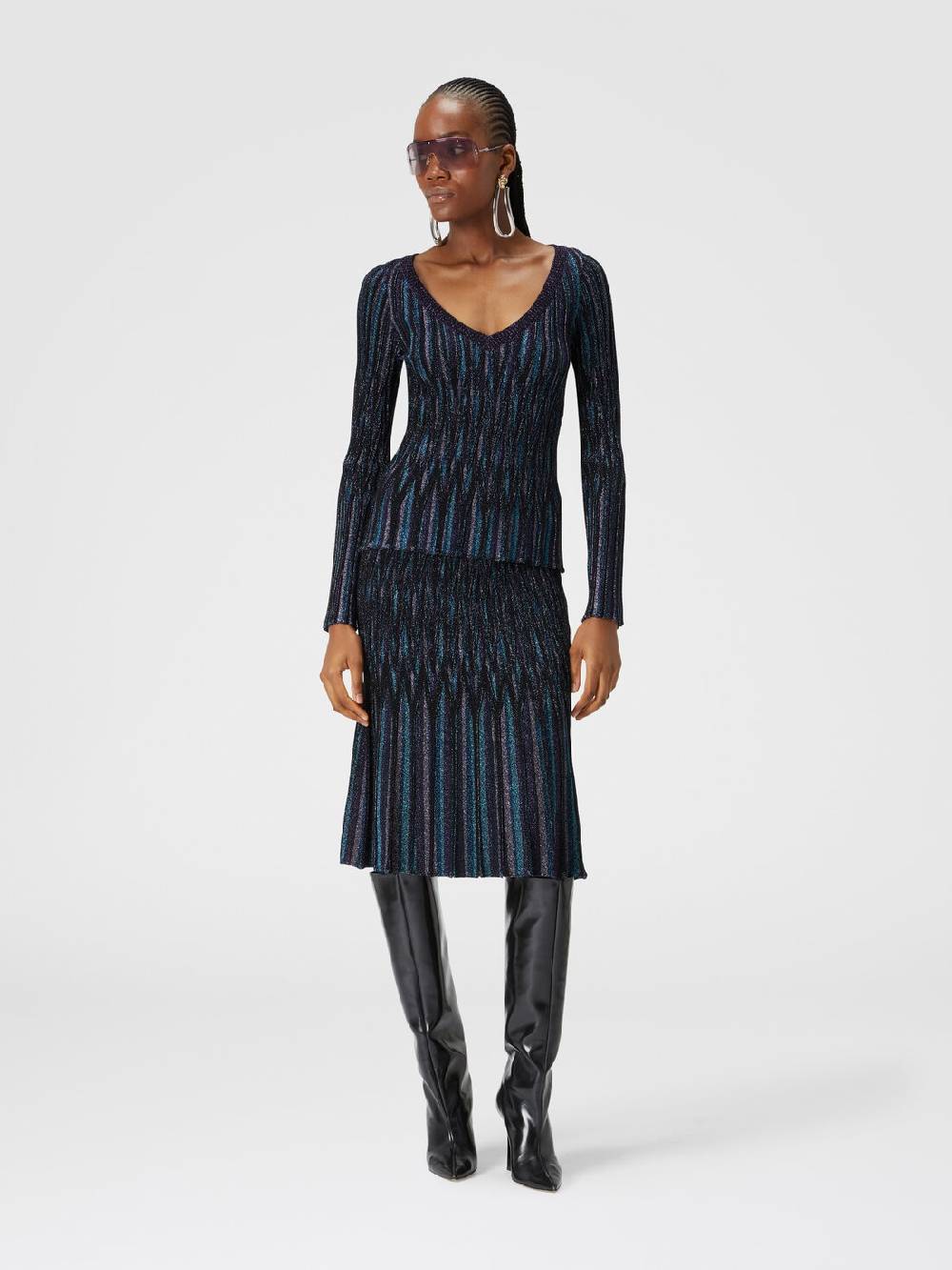 M Missoni Gonna midi svasata motivo diamante lamé