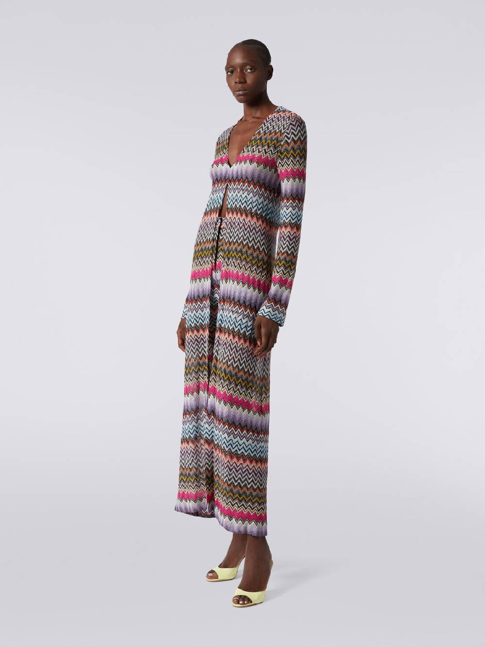 M Missoni Cardigan lungo in viscosa zig zag con lurex Offerta per la Festa della Mamma
