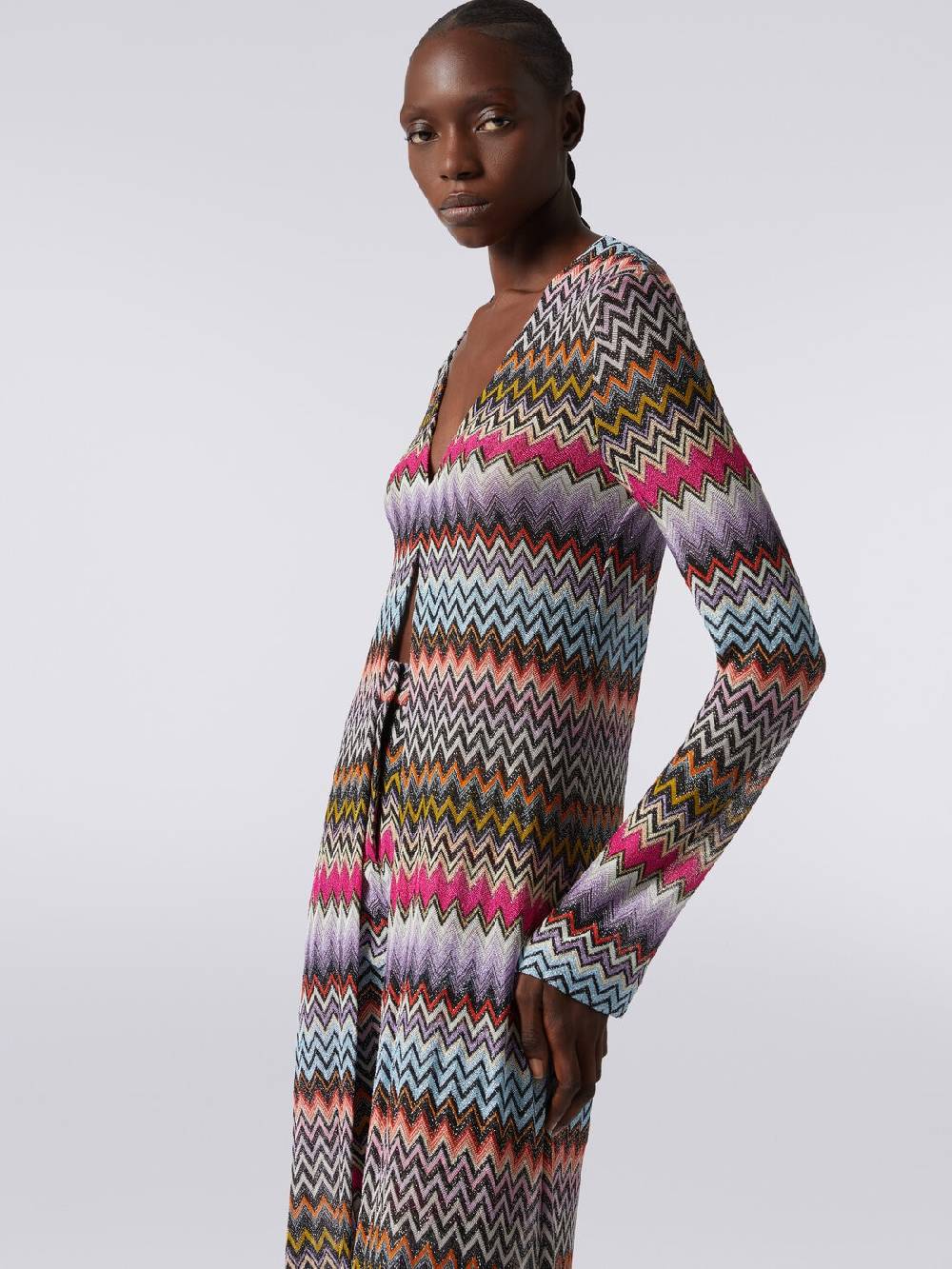 M Missoni Cardigan lungo in viscosa zig zag con lurex Offerta per la Festa della Mamma