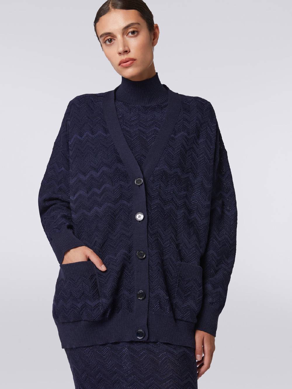 M Missoni Cardigan oversize in maglia di viscosa e lana chevron Offerte esclusive