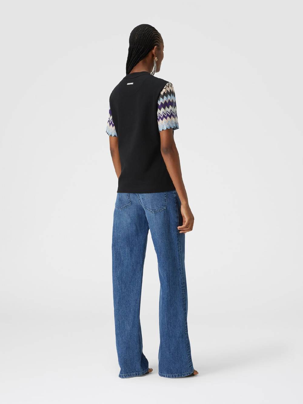 M Missoni T-shirt in jersey di cotone con maniche in maglia zig zag Offerta settimanale