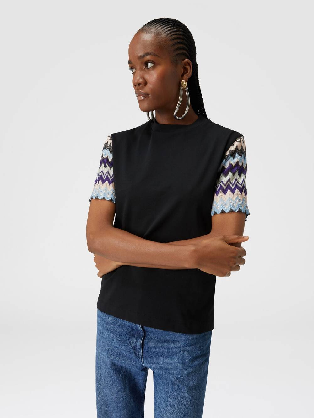 M Missoni T-shirt in jersey di cotone con maniche in maglia zig zag Offerta settimanale