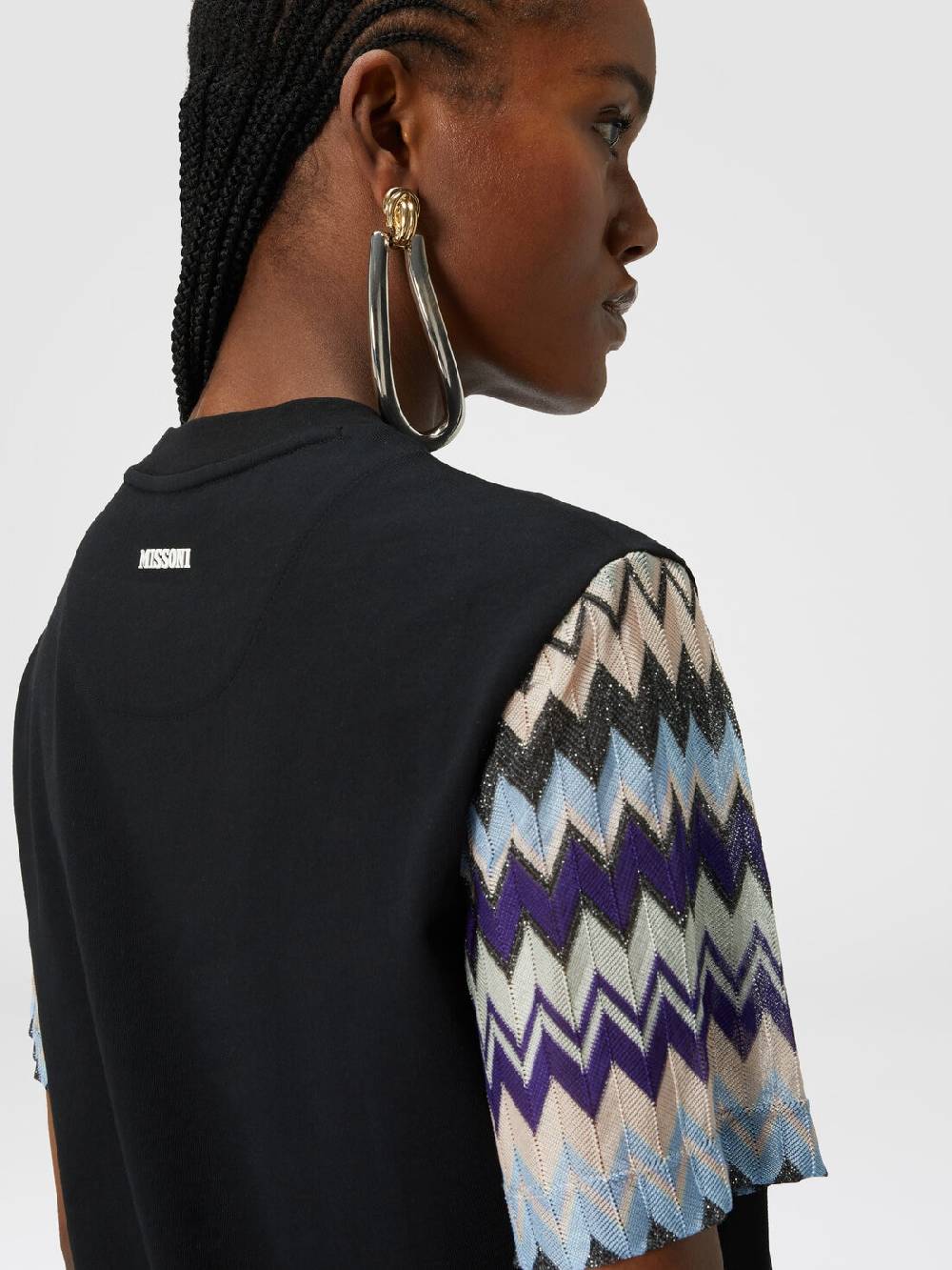 M Missoni T-shirt in jersey di cotone con maniche in maglia zig zag Offerta settimanale