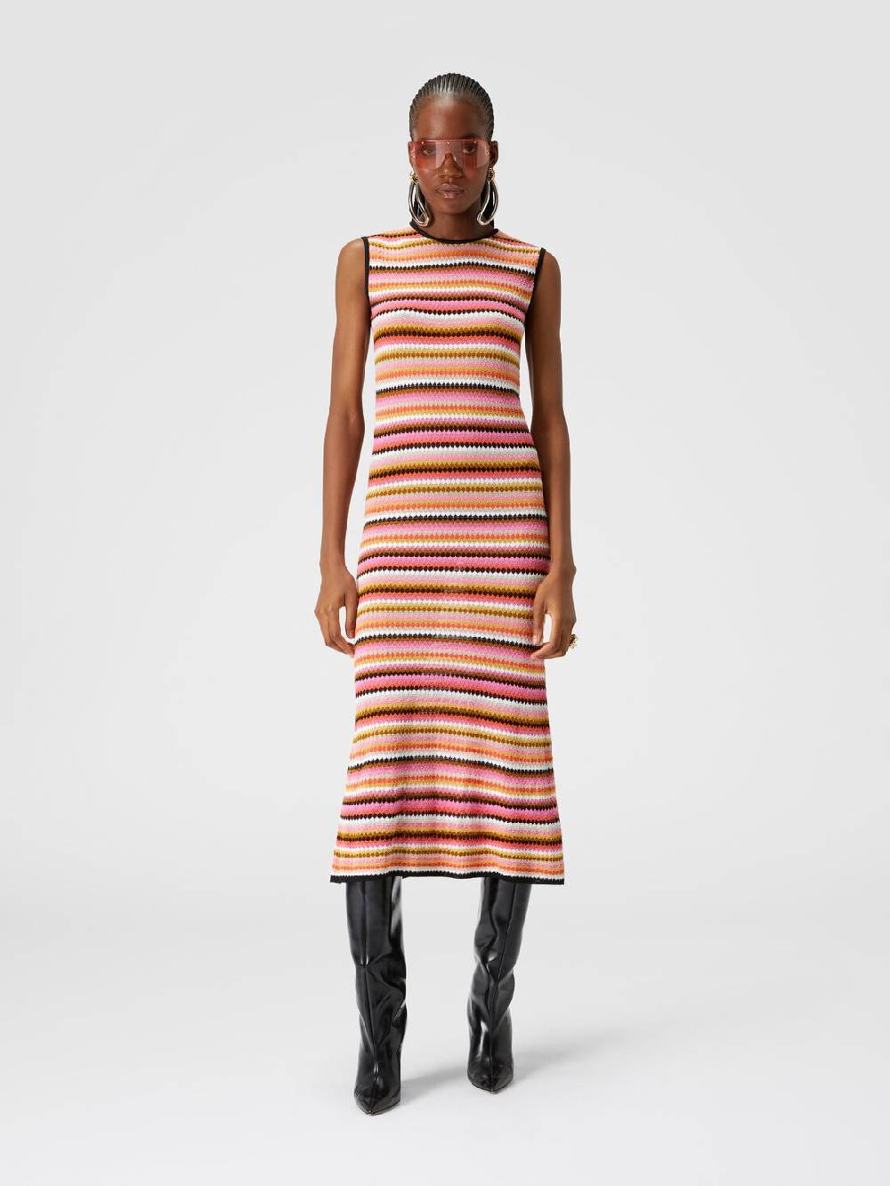 M Missoni Abito midi senza maniche in lana e viscosa a righe Ritorno libero