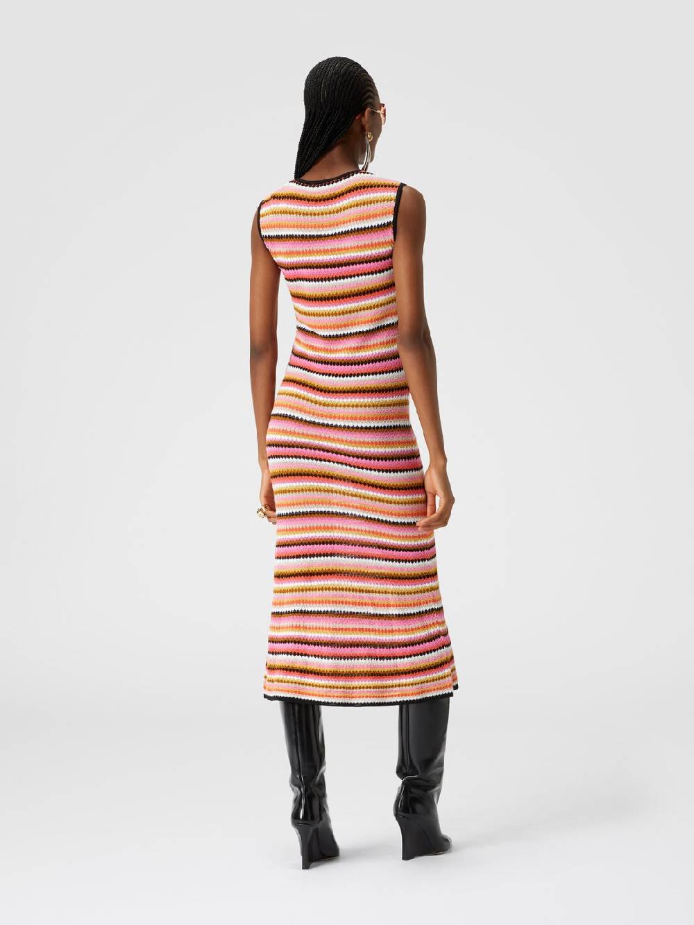 M Missoni Abito midi senza maniche in lana e viscosa a righe Ritorno libero