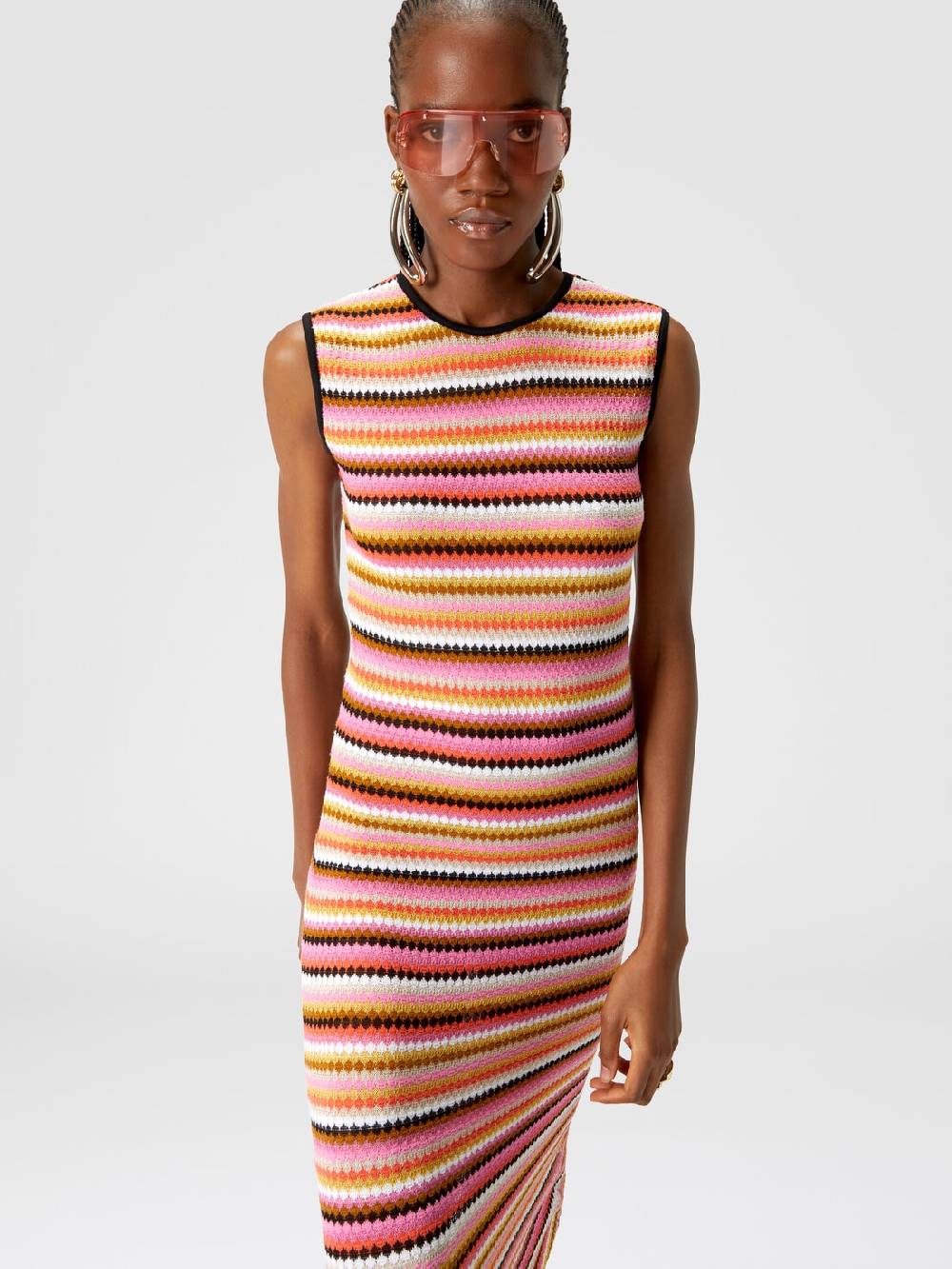 M Missoni Abito midi senza maniche in lana e viscosa a righe Ritorno libero