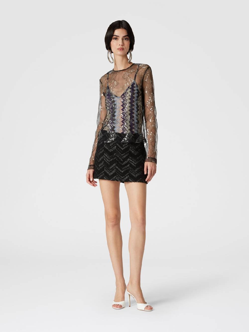 M Missoni Minigonna bouclé con motivo chevron lamé