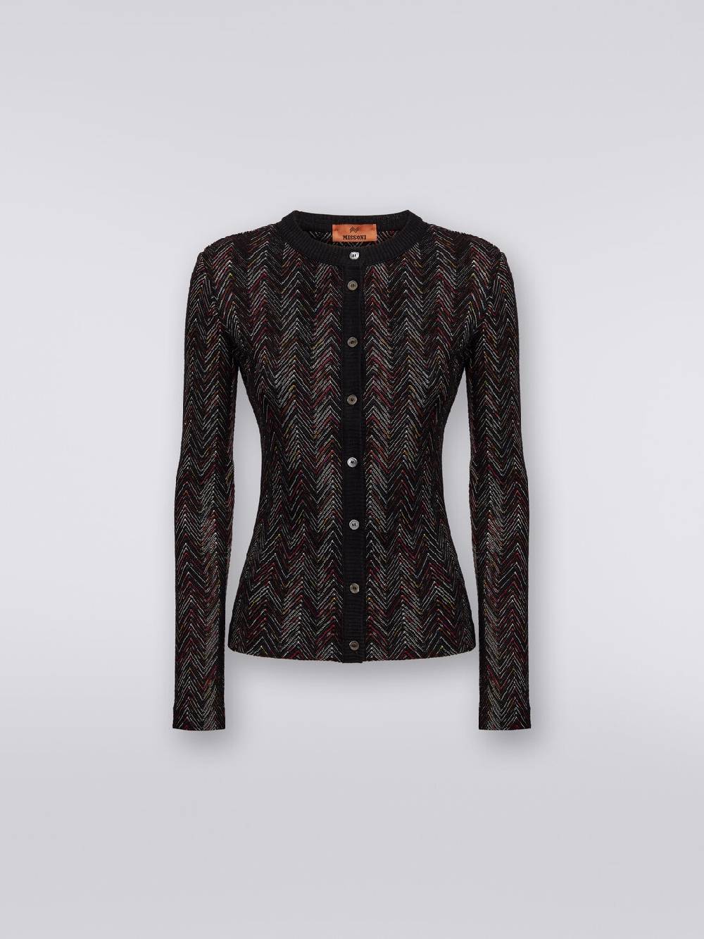 M Missoni Cardigan corto in maglia di lana e viscosa con zig zag in rilievo Promozione temporanea