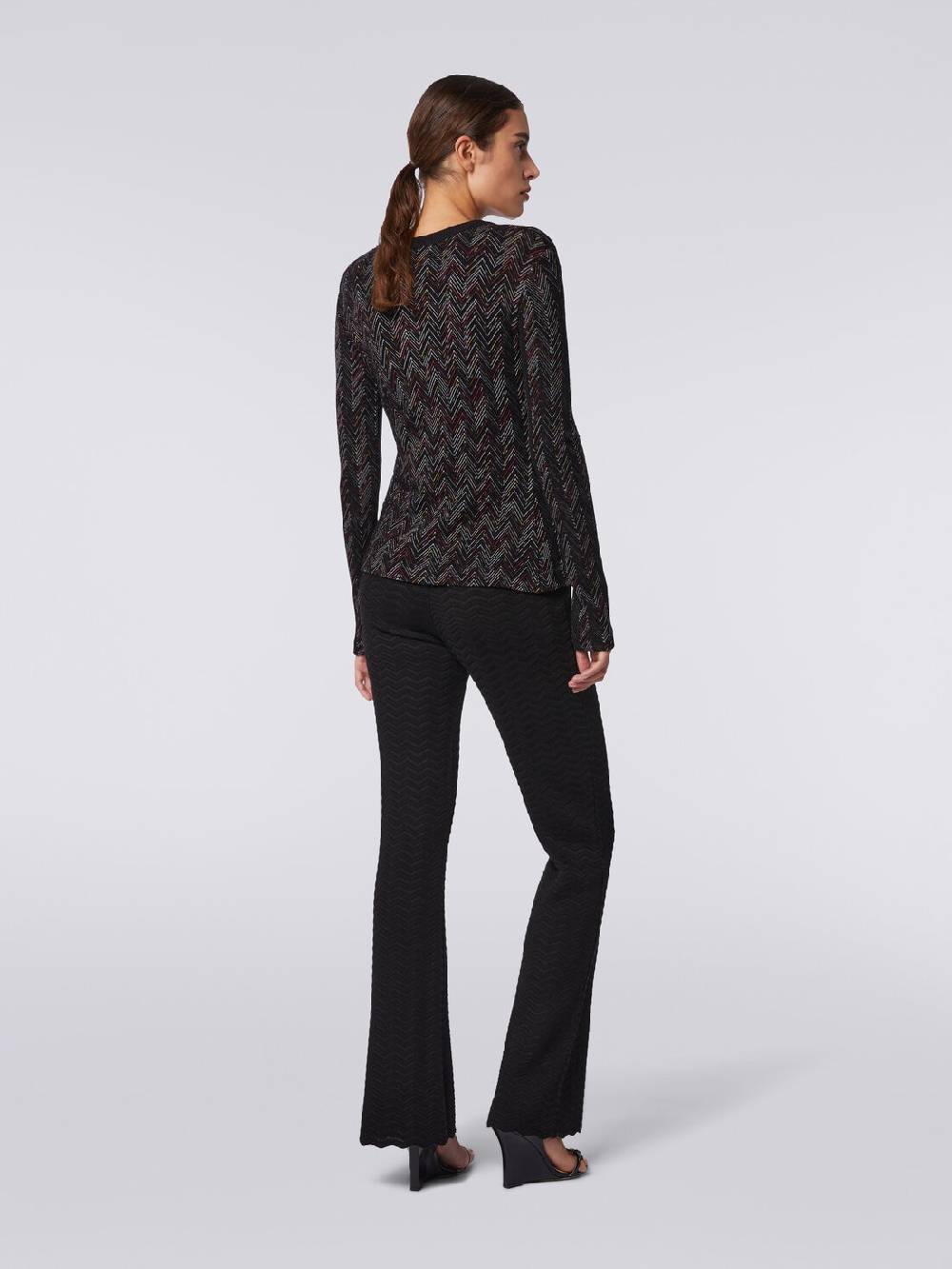 M Missoni Cardigan corto in maglia di lana e viscosa con zig zag in rilievo Promozione temporanea