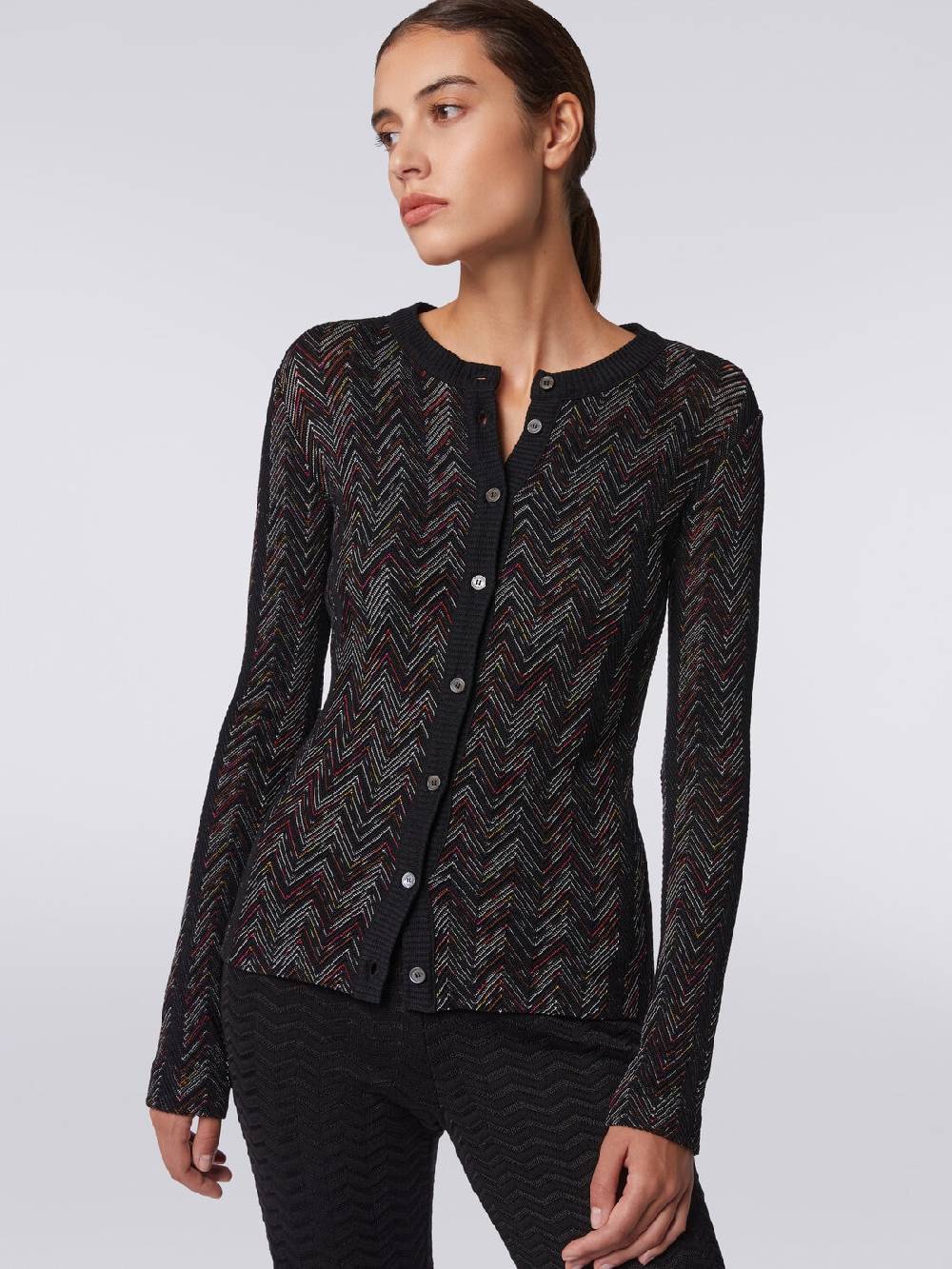 M Missoni Cardigan corto in maglia di lana e viscosa con zig zag in rilievo Promozione temporanea