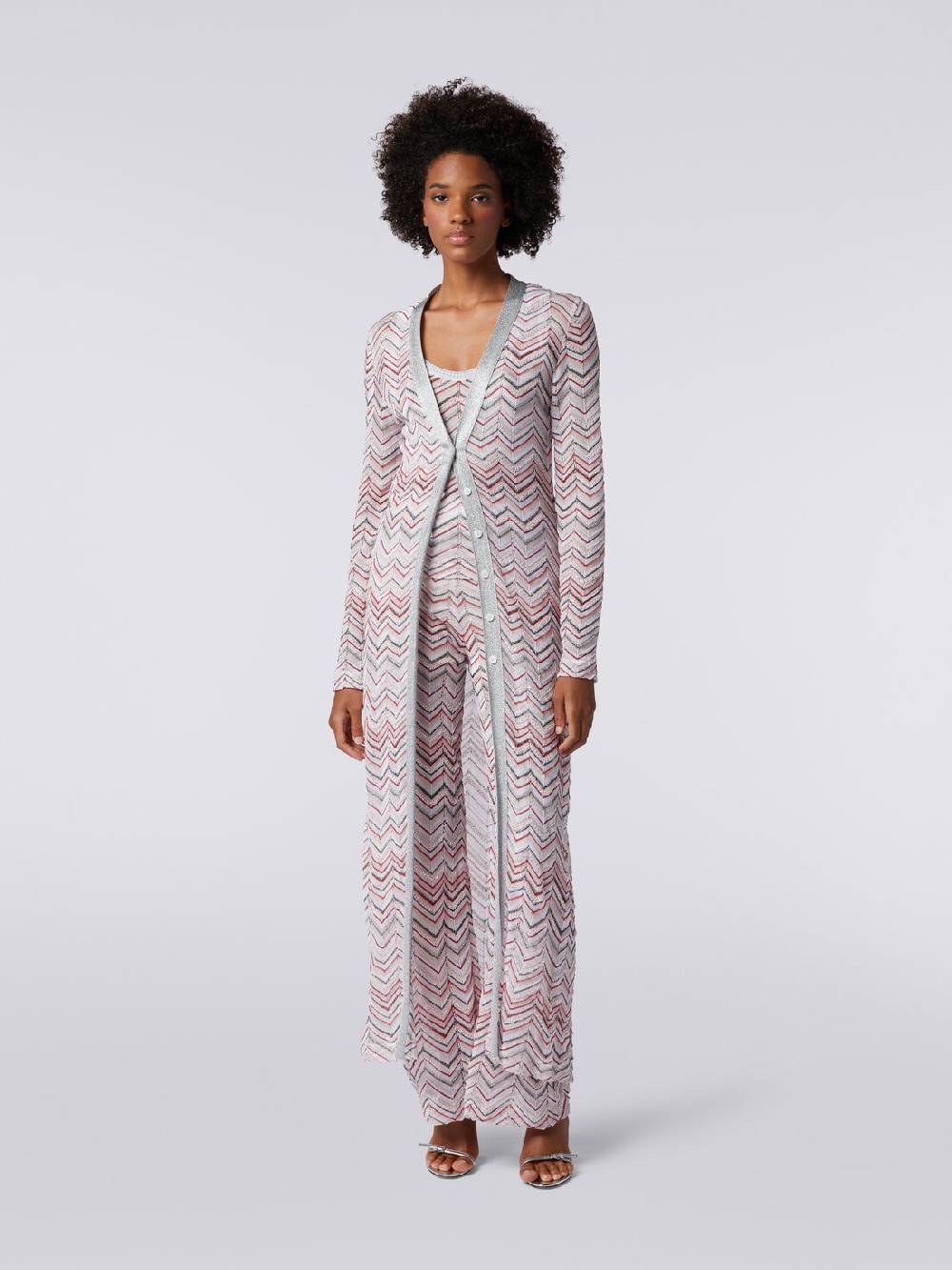 M Missoni Cardigan lungo in maglia zig zag con lurex e paillettes