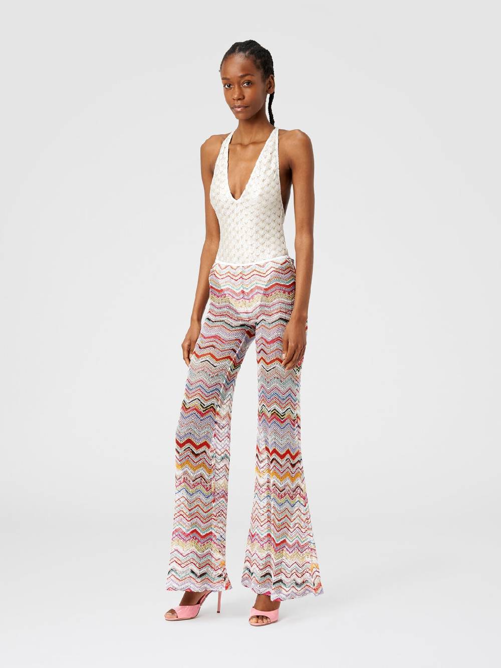 M Missoni Pantaloni svasati in crochet zig zag con lurex