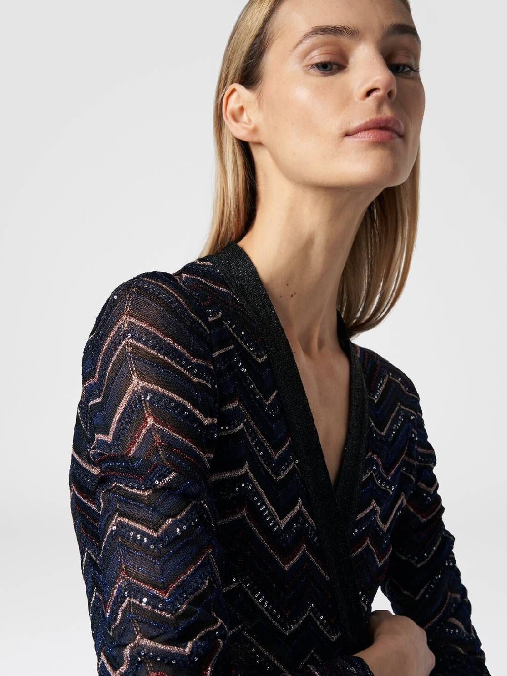 M Missoni Cardigan lungo in maglia zig zag con lurex e paillettes Shopping Online