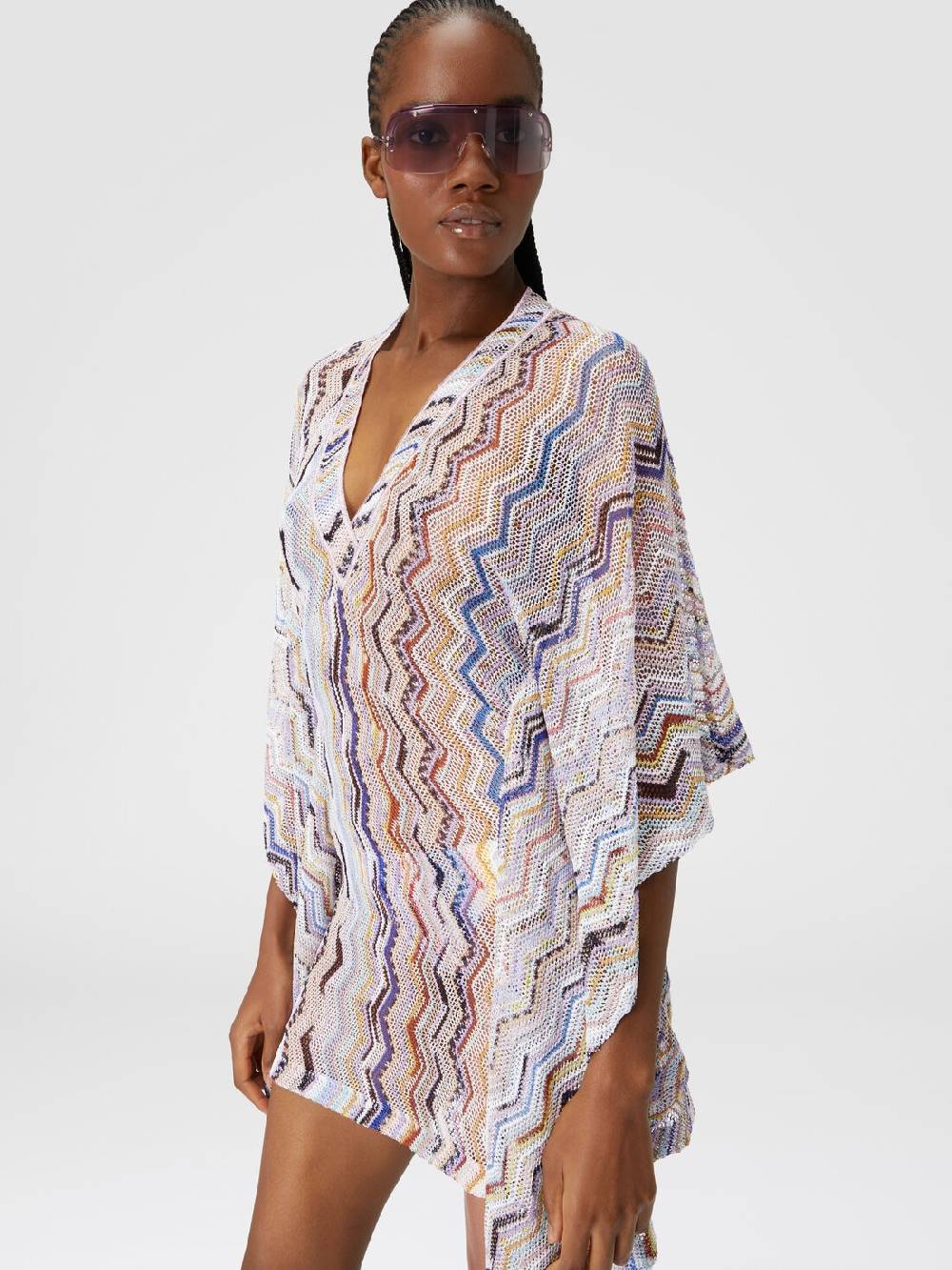 M Missoni Caftano copricostume corto in crochet zig zag con lurex Offerta