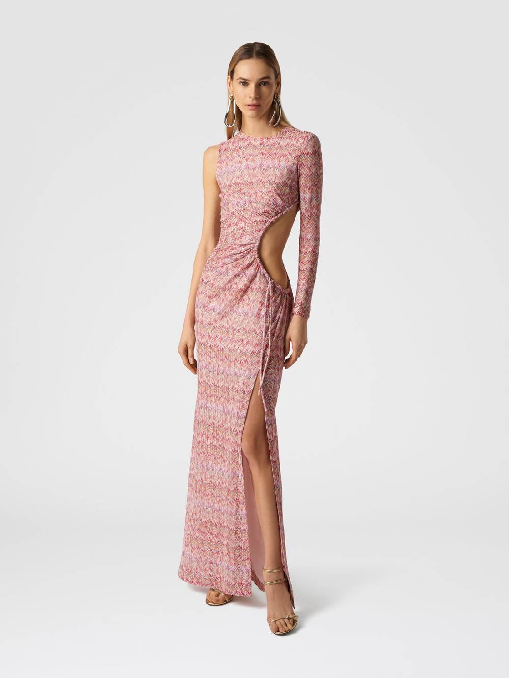 M Missoni Abito lungo monospalla con dettaglio cut-out e spacco Vendita Economica