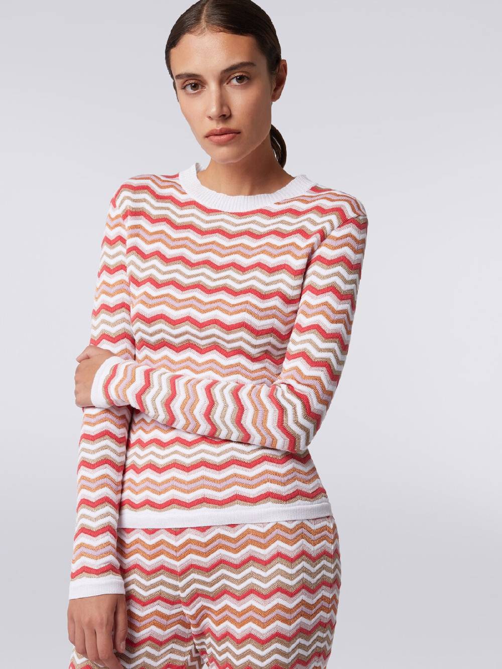 M Missoni Pullover girocollo in cotone e viscosa zig zag Saldi Di Fabbrica