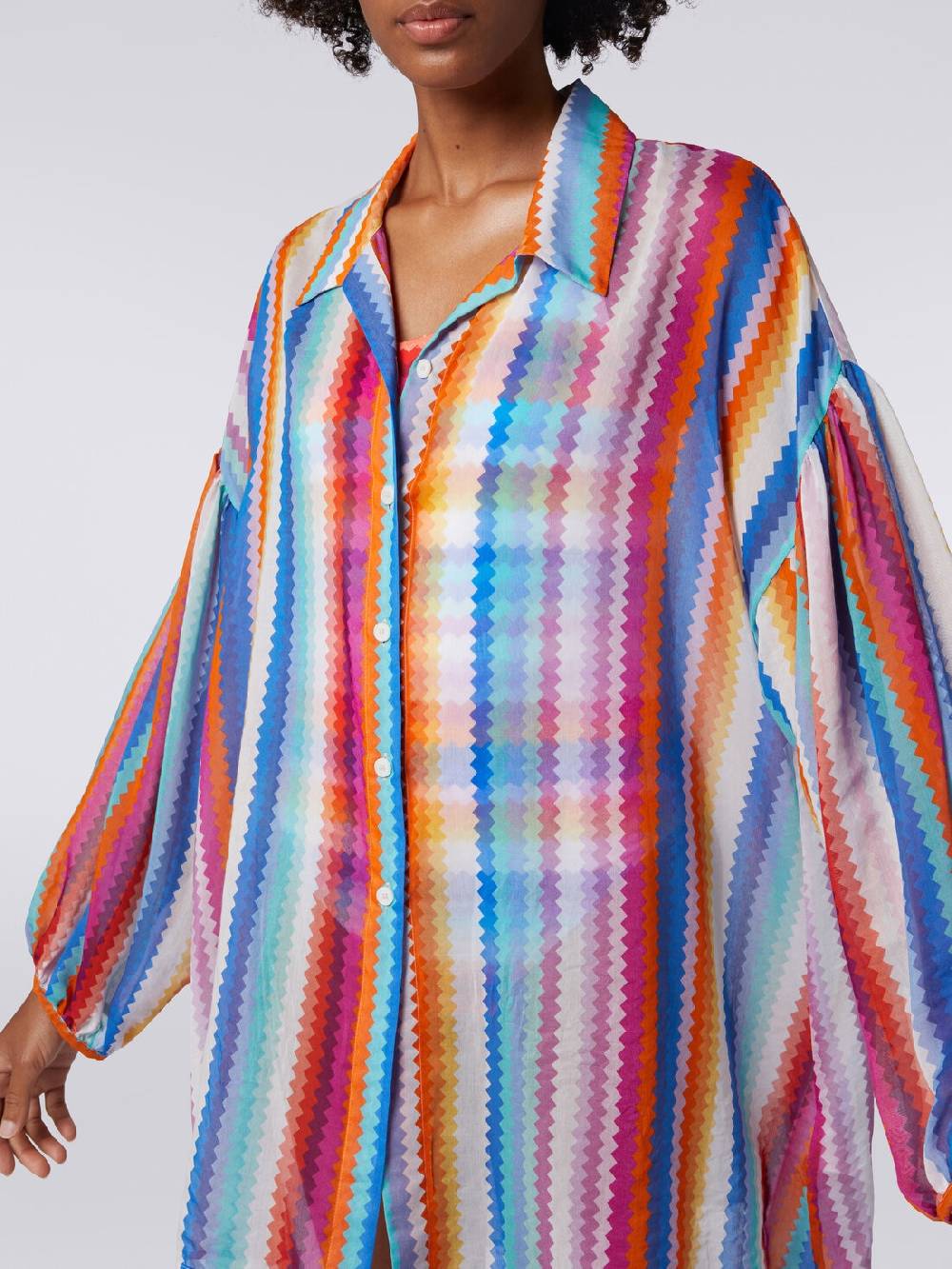 M Missoni Chemisier in cotone e seta stampa zig zag Offerta esclusiva