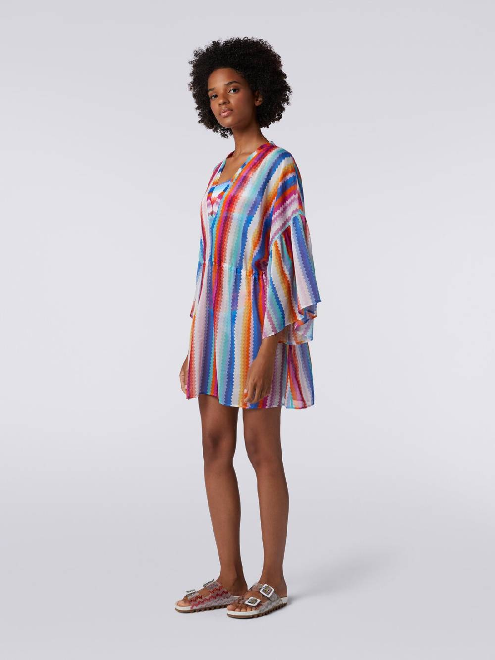 M Missoni Caftano copricostume corto in cotone e seta zig zag Black Friday