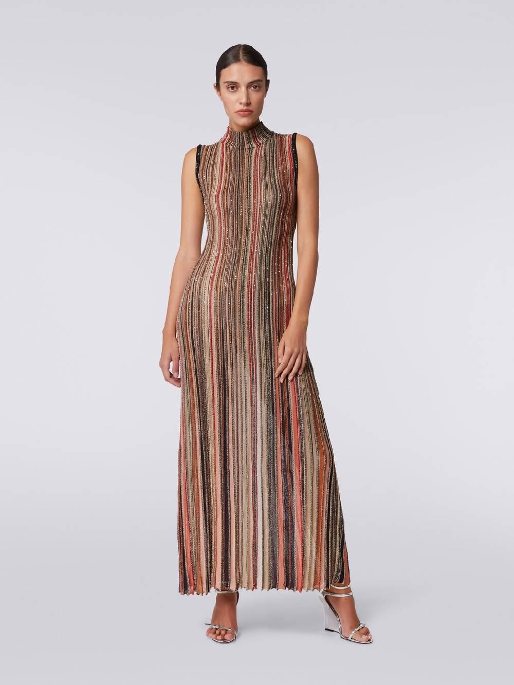 M Missoni Abito lungo in maglia a righe verticali con paillettes