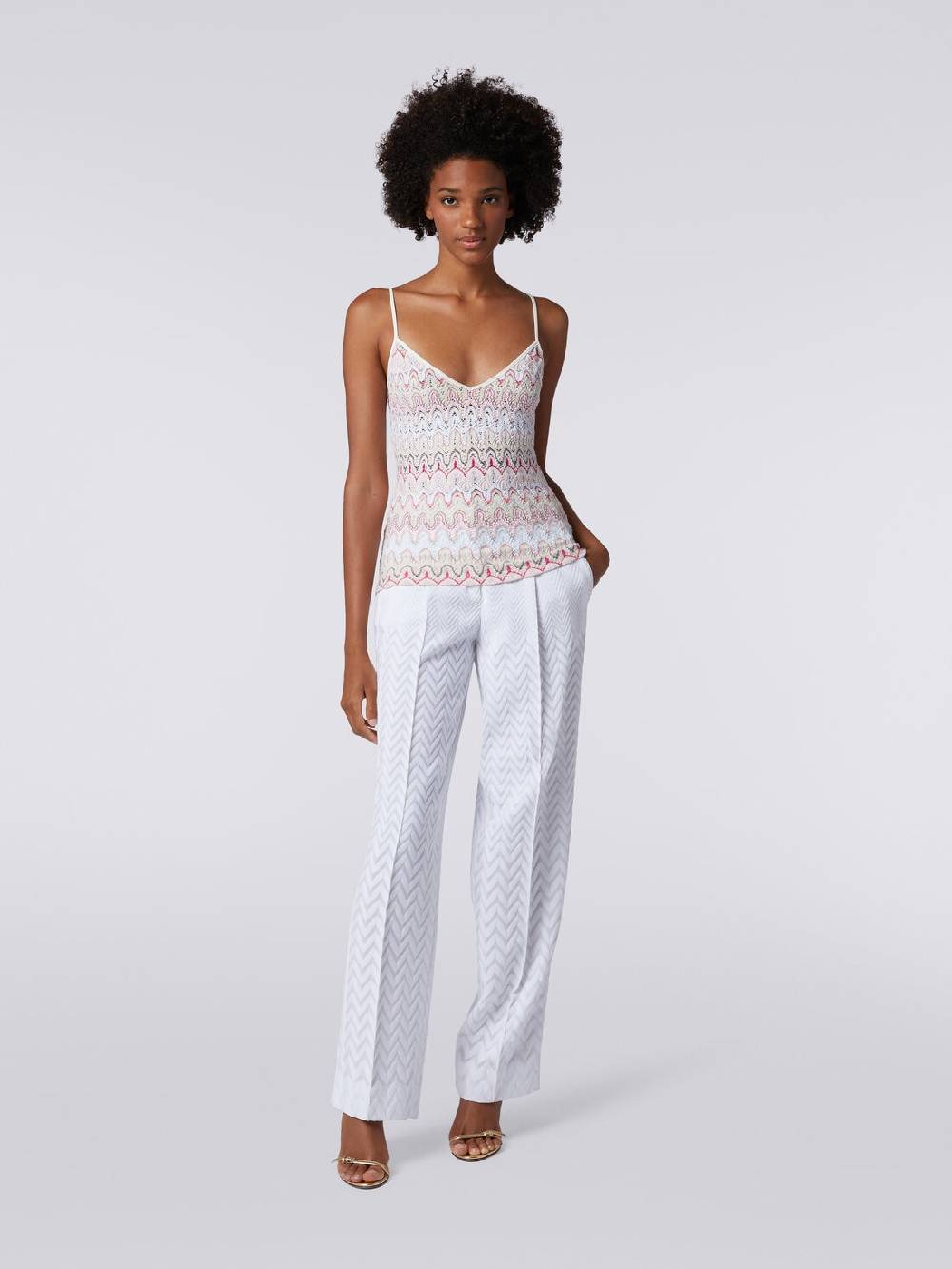 M Missoni Top con scollatura a V e spalline in misto viscosa a onde effetto pizzo