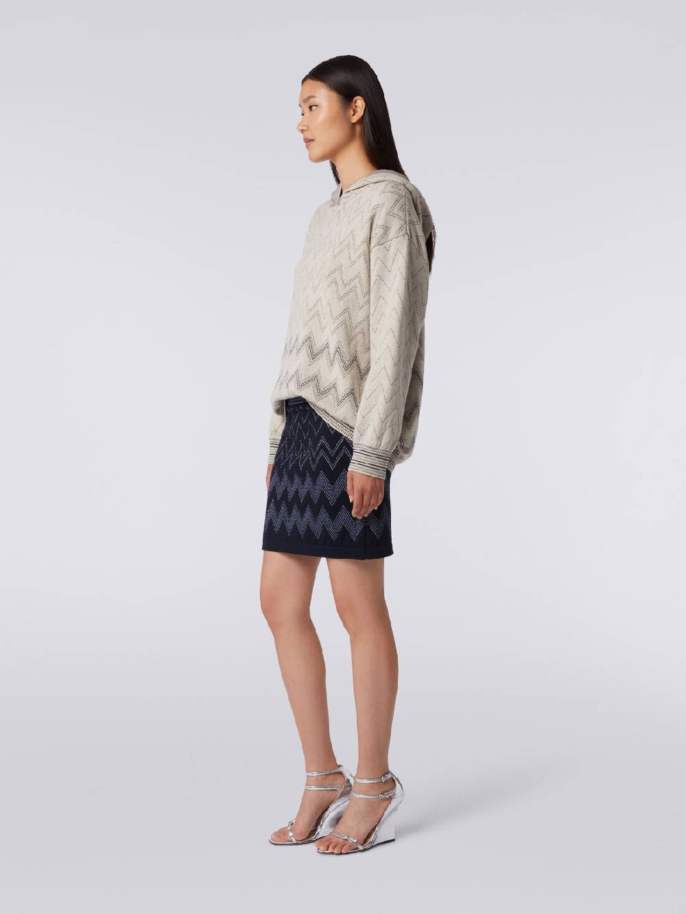 M Missoni Minigonna in lana e viscosa zig zag con lurex Liquidazione