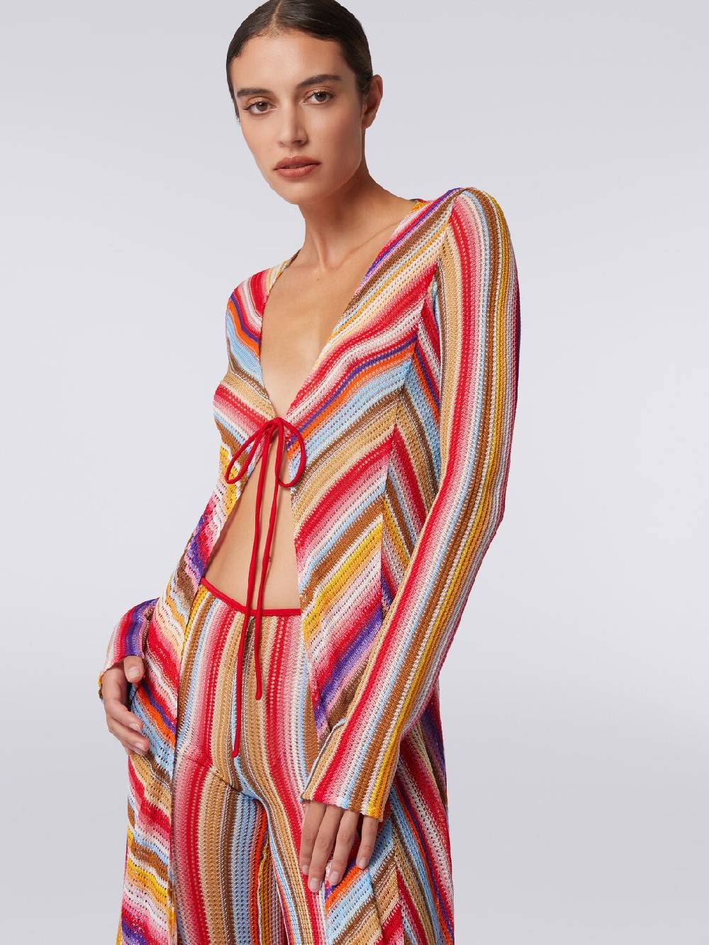 M Missoni Cardigan copricostume lungo in crochet rigato Offerta settimanale