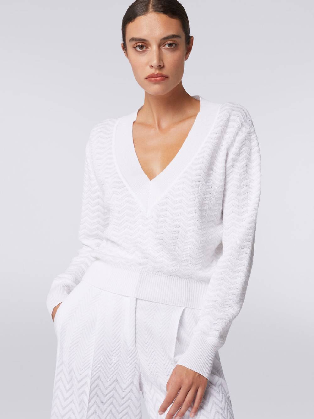 M Missoni Pullover con scollatura a V in maglia zig zag Promozione temporanea