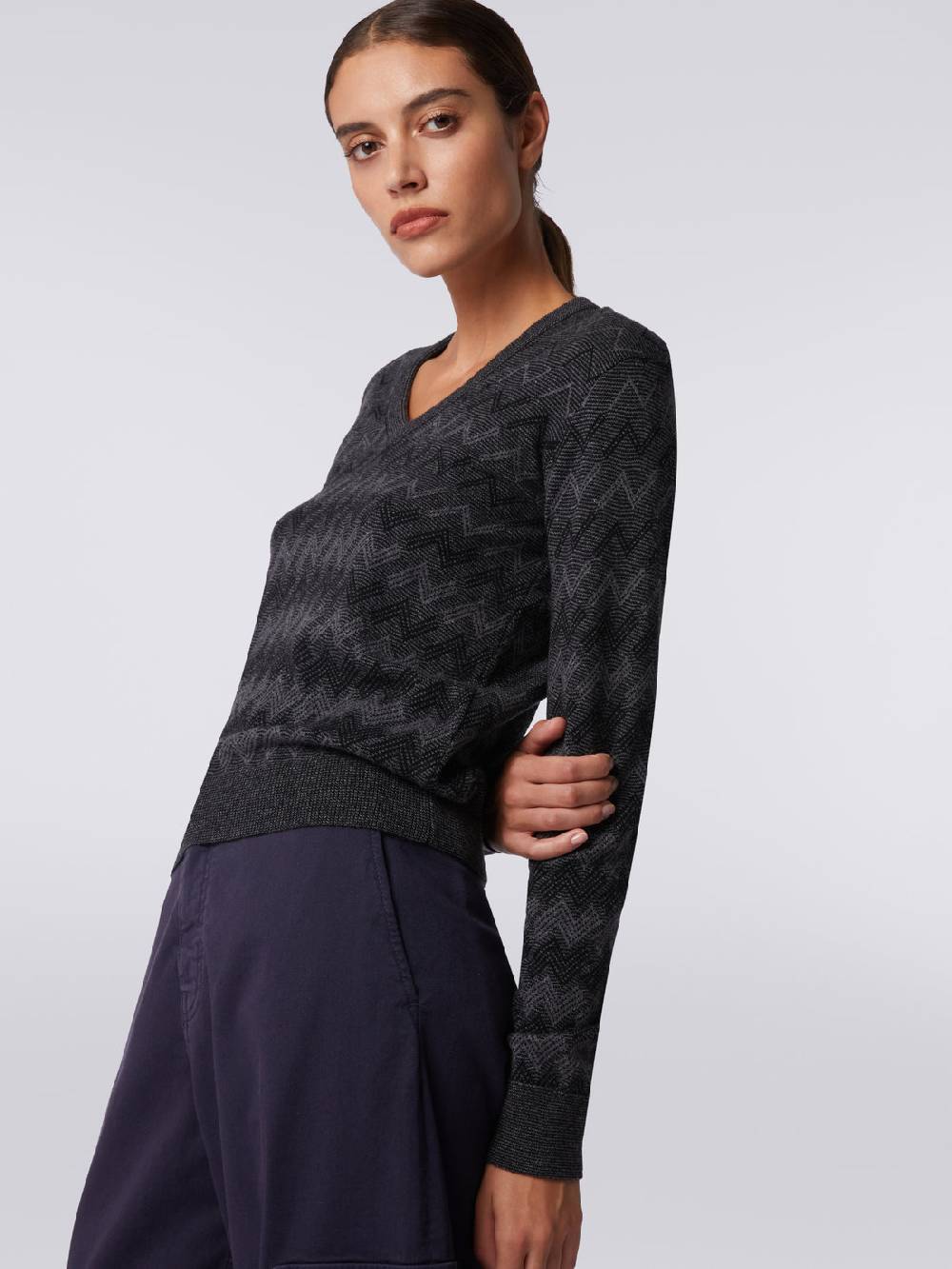 M Missoni Pullover con scollo a V in cachemire con zig zag Offerta speciale della fabbrica