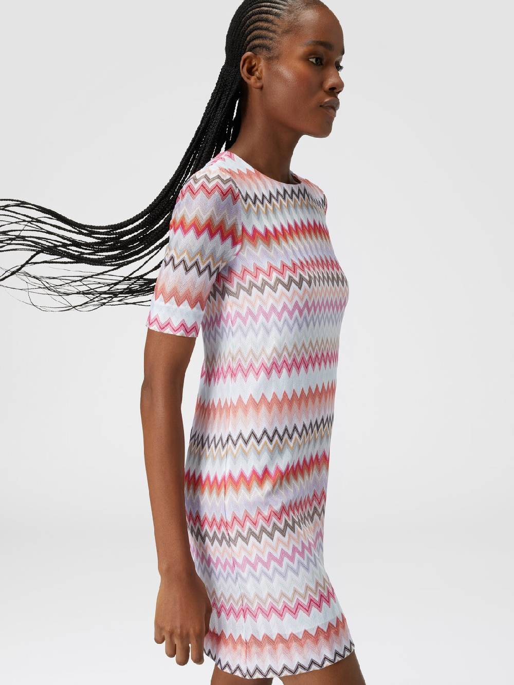 M Missoni Abito a maniche corte in cotone e viscosa zig zag Super sconto