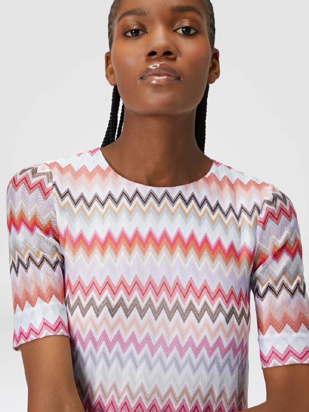 M Missoni Abito a maniche corte in cotone e viscosa zig zag Super sconto