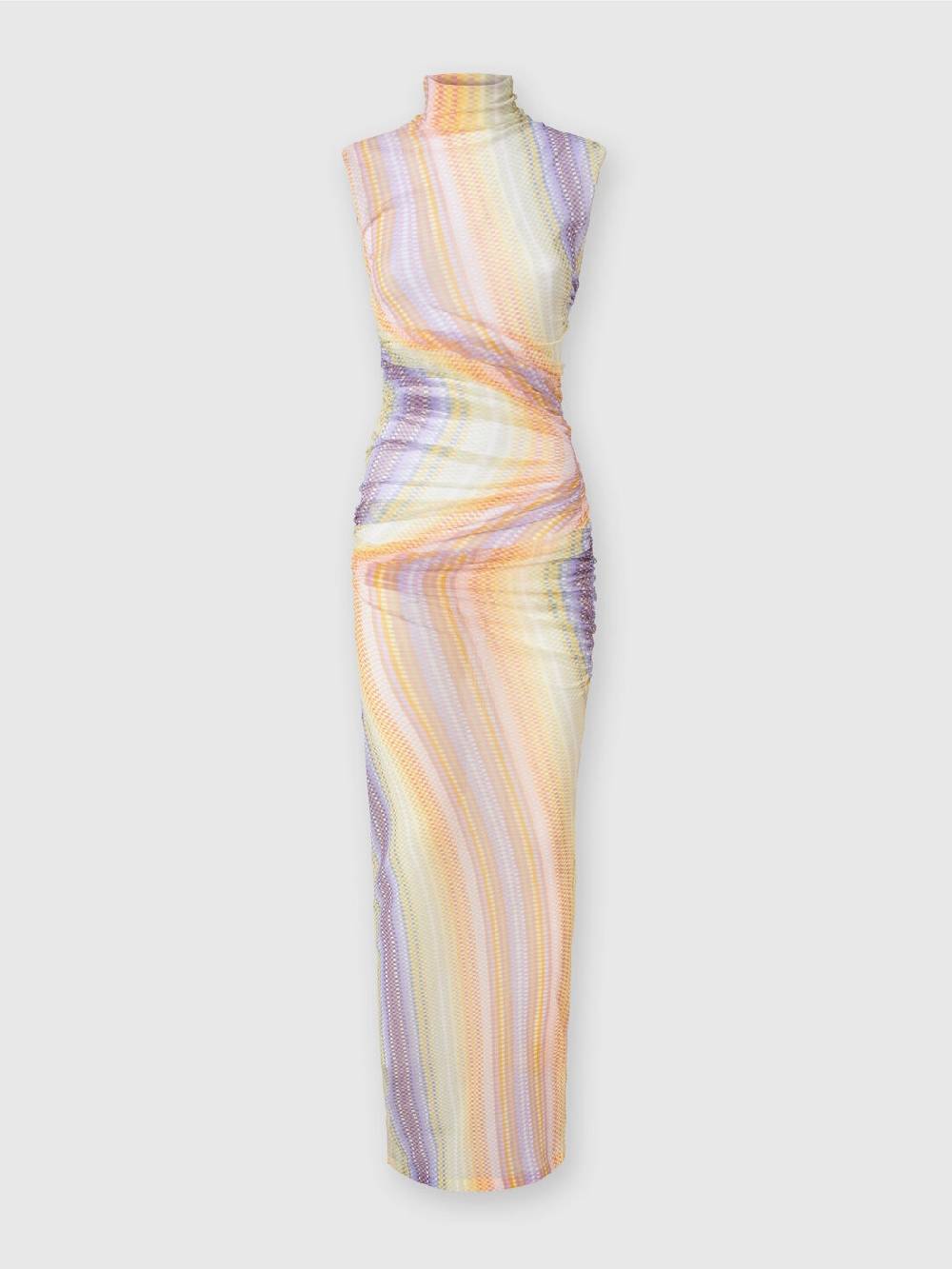 M Missoni Abito lungo a collo alto in tulle con arricciature laterali Trasporto libero internazionale