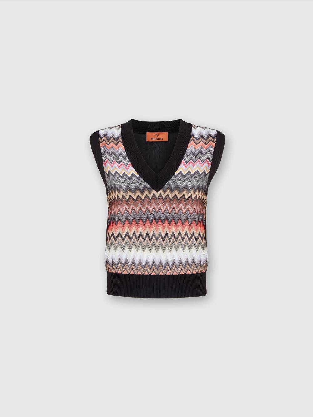 M Missoni Gilet in maglia di viscosa zig zag con profili a contrasto Sconti questo mese