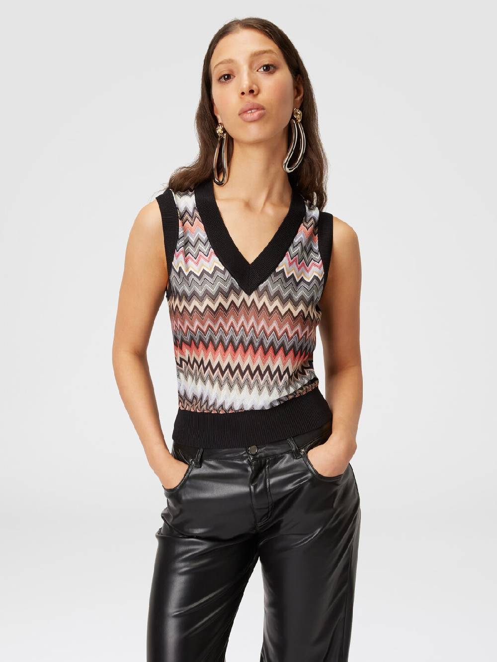 M Missoni Gilet in maglia di viscosa zig zag con profili a contrasto Sconti questo mese
