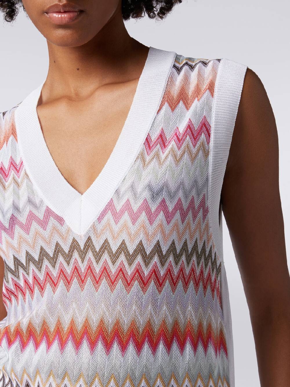 M Missoni Gilet in maglia di viscosa zig zag con profili a contrasto In Linea
