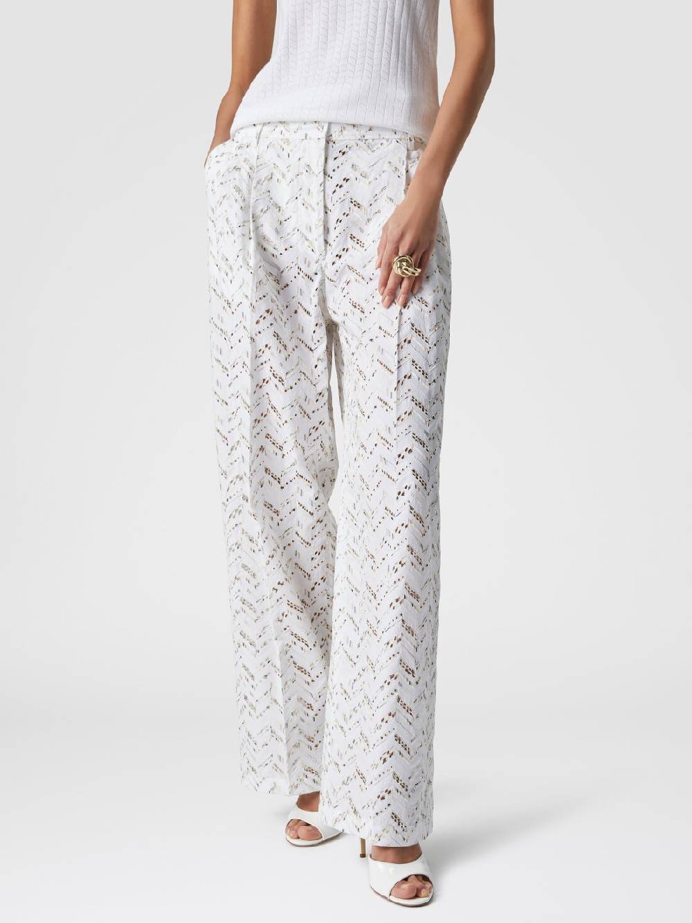M Missoni Pantaloni in popeline di cotone con pizzo sangallo Vendita
