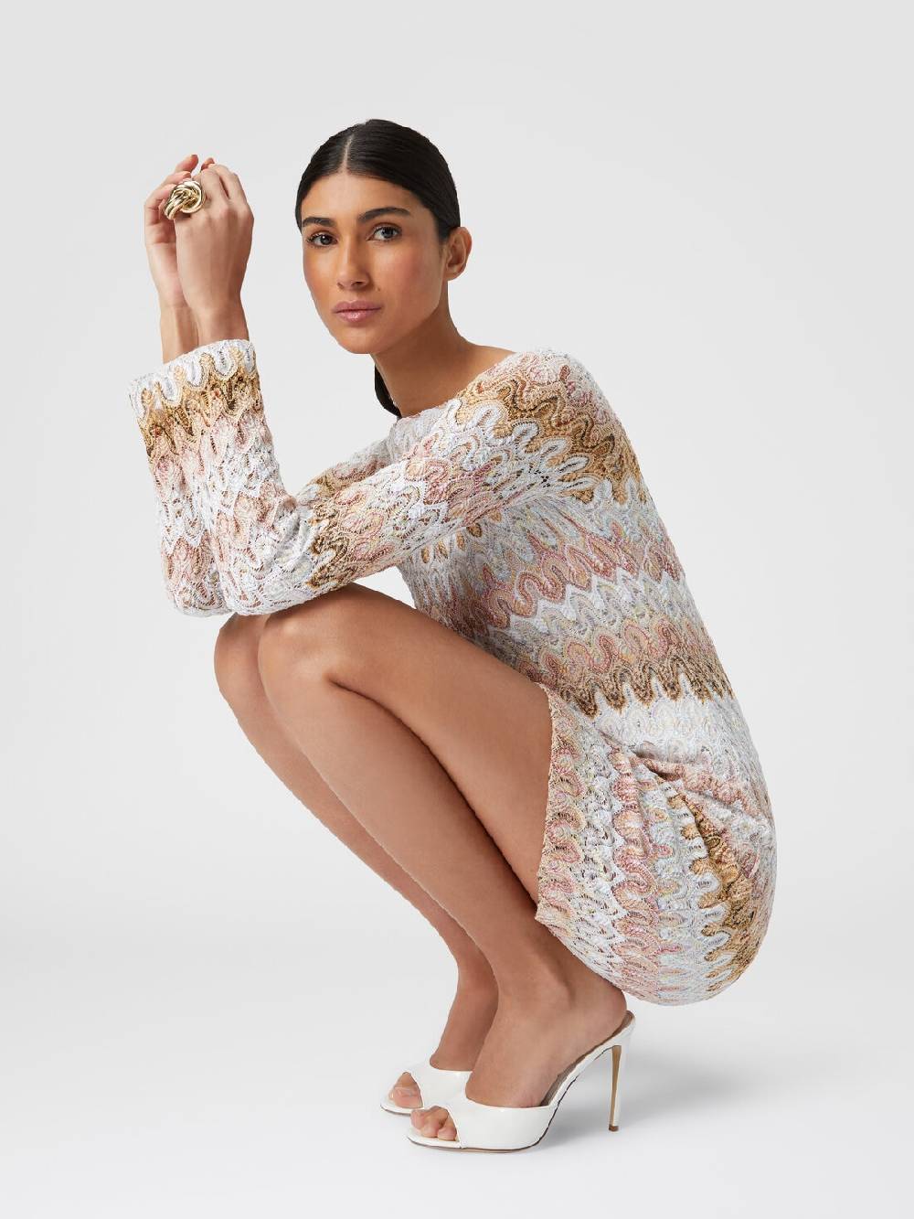 M Missoni Mini-abito a maniche lunghe in misto viscosa motivo a onde Spedizione Gratuita