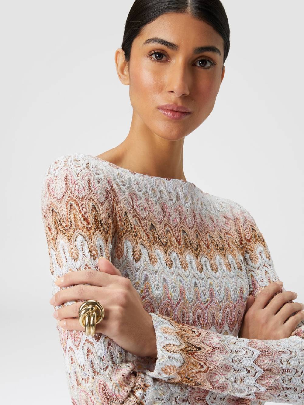 M Missoni Mini-abito a maniche lunghe in misto viscosa motivo a onde Spedizione Gratuita