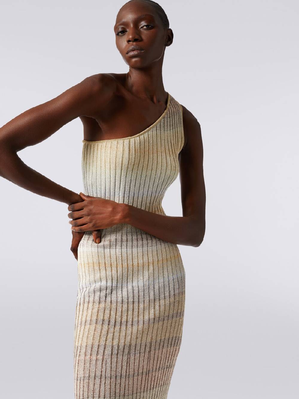 M Missoni Abito lungo monospalla a costine con lurex Pezzi Unici